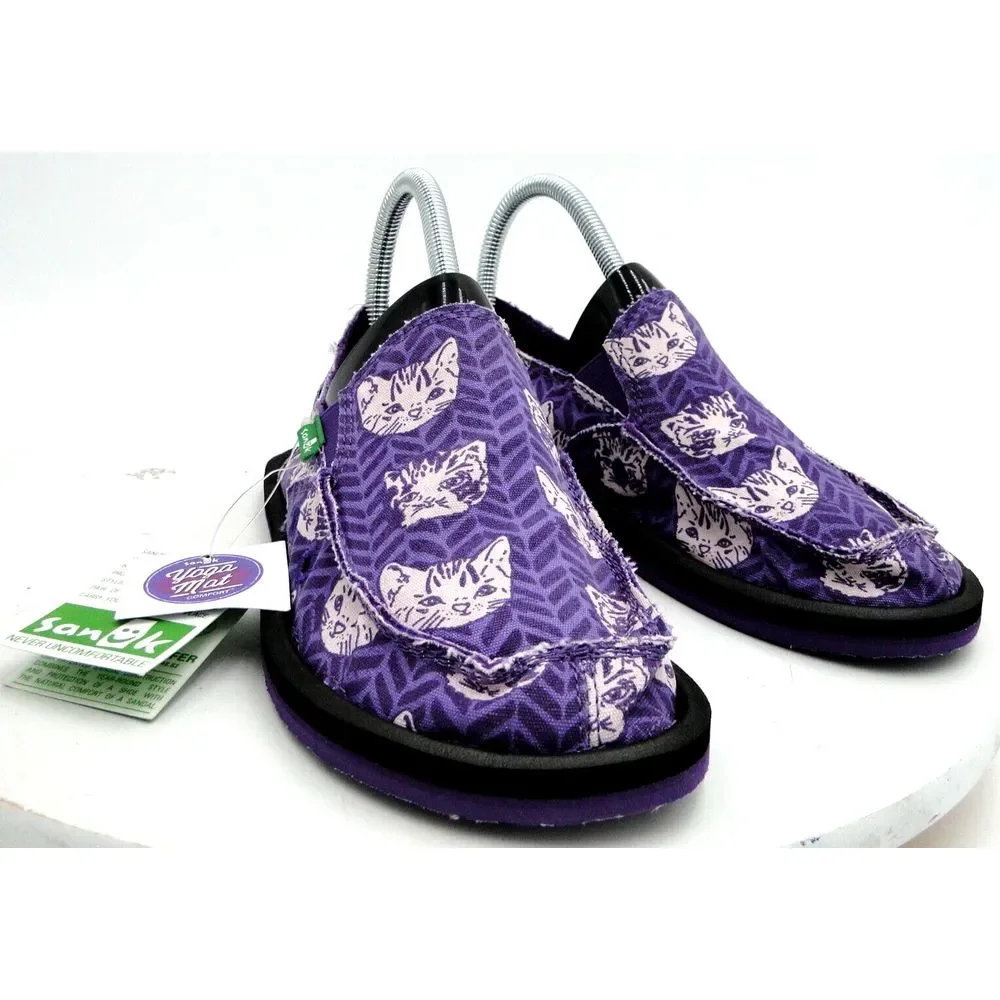 Sanuk Dona Lil Icon Slip On Loafers Shoes Purple Kitty Cat Kids Size Girls 5*NWT
